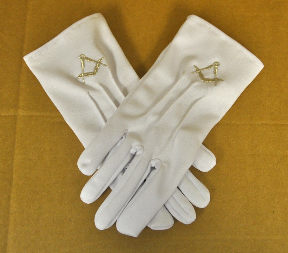 White Gloves - Silver Square & Compasses Motif (Small) - Click Image to Close